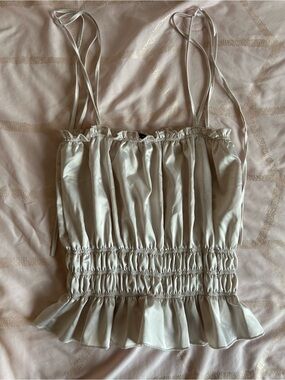 Zara Cream Smocked Ruffled Cami Top